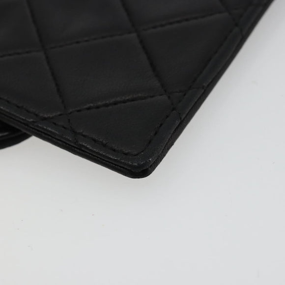 CHANEL Matelasse Pouch Lamb Skin Black Gold CC Auth 165304A