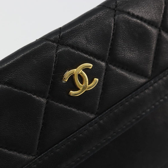 CHANEL Matelasse Pouch Lamb Skin Black Gold CC Auth 165304A