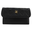 CHANEL Matelasse Pouch Lamb Skin Black Gold CC Auth 165304A-13