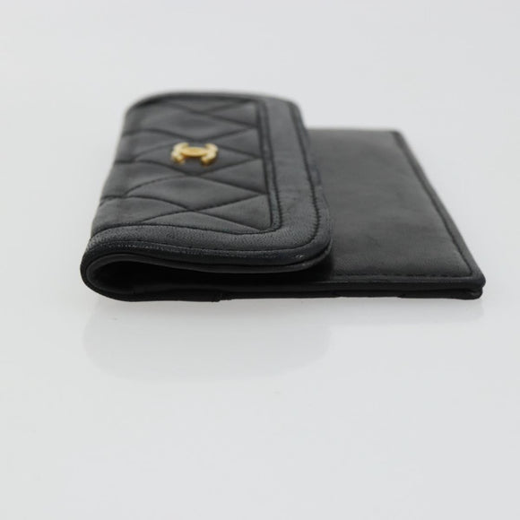 CHANEL Matelasse Pouch Lamb Skin Black Gold CC Auth 165304A