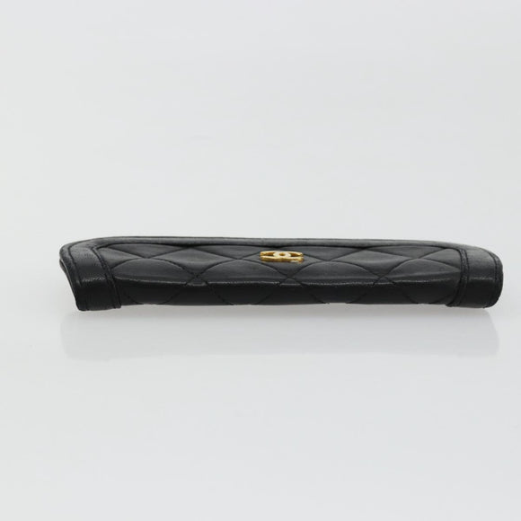 CHANEL Matelasse Pouch Lamb Skin Black Gold CC Auth 165304A
