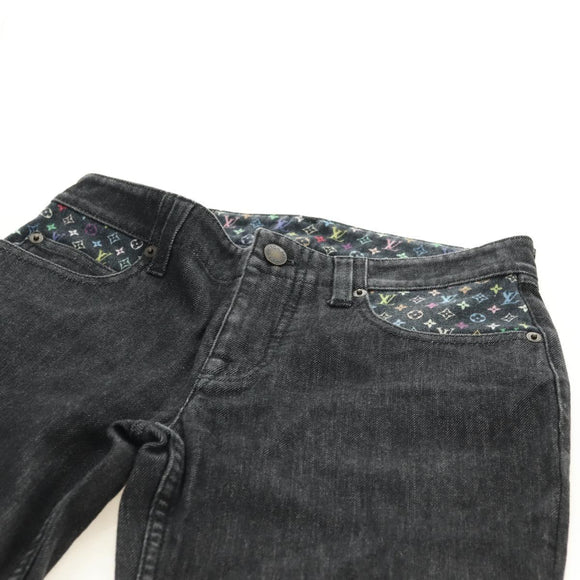 LOUIS VUITTON Broek Denim Zwart Meerkleurig LV Auth 165311V