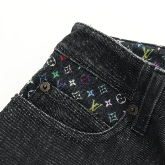 LOUIS VUITTON Broek Denim Zwart Meerkleurig LV Auth 165311V