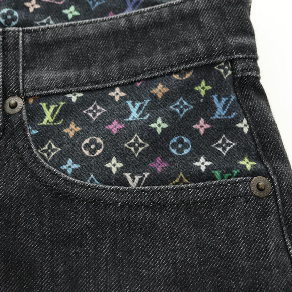 LOUIS VUITTON Broek Denim Zwart Meerkleurig LV Auth 165311V