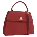 CELINE Hand Bag Leather 2way Red Gold Auth 165350-1