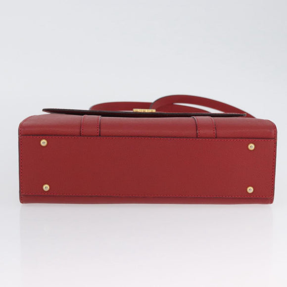 CELINE Hand Bag Leather 2way Red Gold Auth 165350
