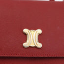 CELINE Hand Bag Leather 2way Red Gold Auth 165350-19