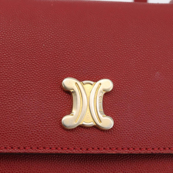 CELINE Hand Bag Leather 2way Red Gold Auth 165350