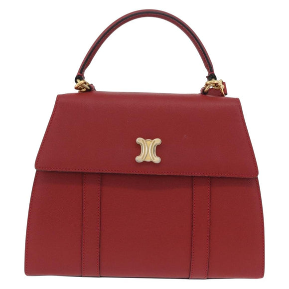 CELINE Hand Bag Leather 2way Red Gold Auth 165350