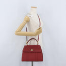 CELINE Hand Bag Leather 2way Red Gold Auth 165350-29