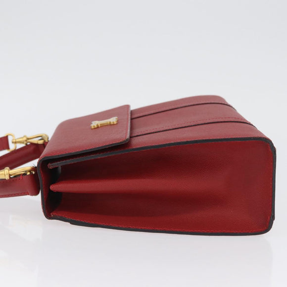 CELINE Hand Bag Leather 2way Red Gold Auth 165350
