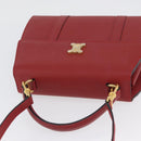 CELINE Hand Bag Leather 2way Red Gold Auth 165350-6