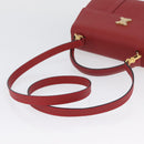 CELINE Hand Bag Leather 2way Red Gold Auth 165350-8