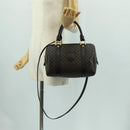 CELINE Macadam Canvas Hand Bag PVC Leather 2way Black Gold Auth 165352A-26