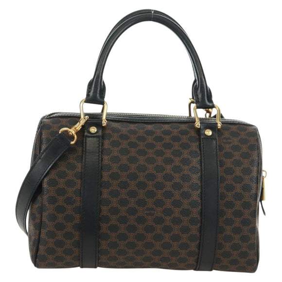 CELINE Macadam Canvas Hand Bag PVC Leather 2way Black Gold Auth 165352A