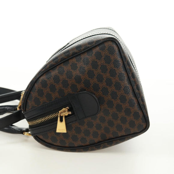 CELINE Macadam Canvas Hand Bag PVC Leather 2way Black Gold Auth 165352A