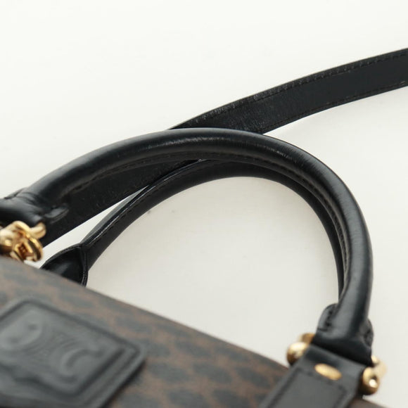 CELINE Macadam Canvas Hand Bag PVC Leather 2way Black Gold Auth 165352A