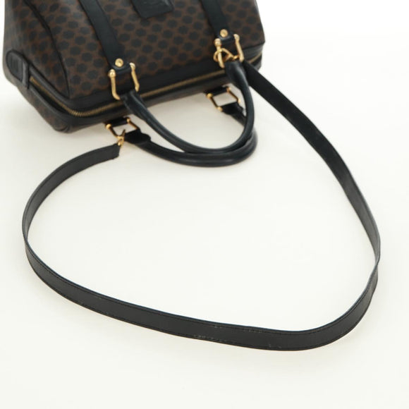 CELINE Macadam Canvas Hand Bag PVC Leather 2way Black Gold Auth 165352A