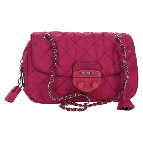 PRADA Chain Shoulder Bag Nylon Pink Silver Auth 165354V