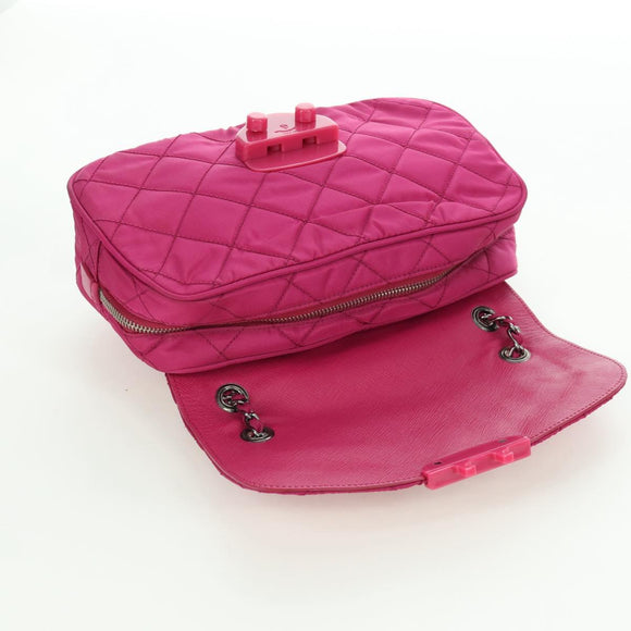 PRADA Chain Shoulder Bag Nylon Pink Silver Auth 165354V
