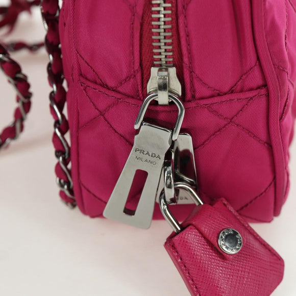 PRADA Chain Shoulder Bag Nylon Pink Silver Auth 165354V