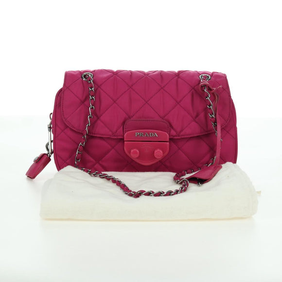 PRADA Chain Shoulder Bag Nylon Pink Silver Auth 165354V