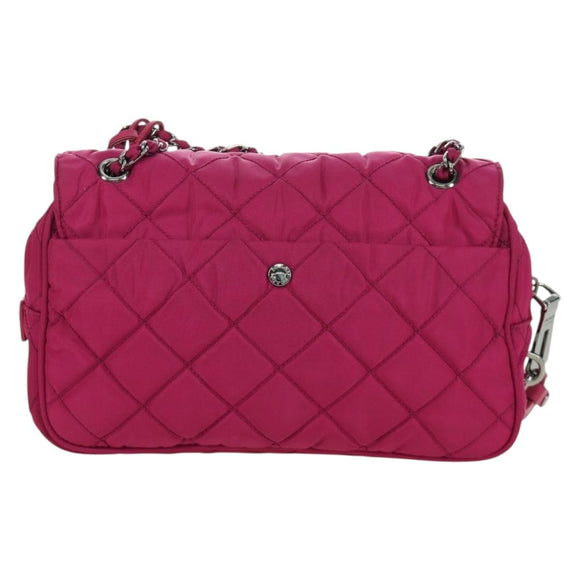 PRADA Chain Shoulder Bag Nylon Pink Silver Auth 165354V