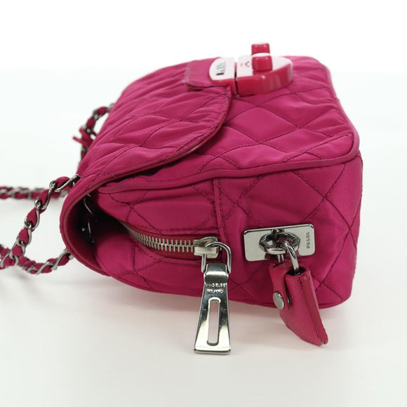 PRADA Chain Shoulder Bag Nylon Pink Silver Auth 165354V
