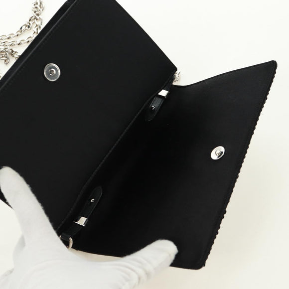 PRADA Chain Sequin Shoulder Bag Leather Black Silver Auth 165358