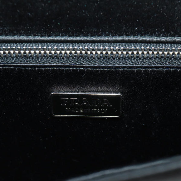 PRADA Chain Sequin Shoulder Bag Leather Black Silver Auth 165358