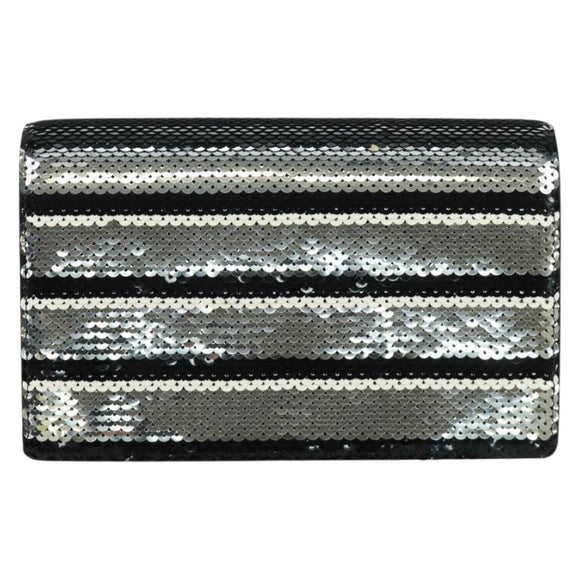 PRADA Chain Sequin Shoulder Bag Leather Black Silver Auth 165358