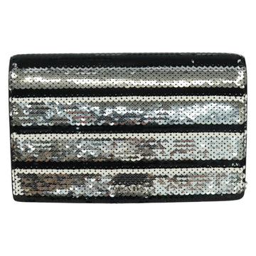 PRADA Chain Sequin Shoulder Bag Leather Black Silver Auth 165358 - 0