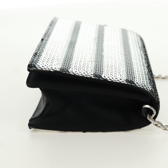 PRADA Chain Sequin Shoulder Bag Leather Black Silver Auth 165358