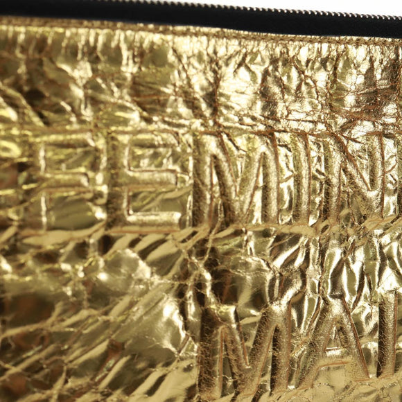 CHANEL Clutch Bag Leather Gold CC Auth 165360M