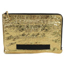 CHANEL Clutch Bag Leather Gold CC Auth 165360M-13