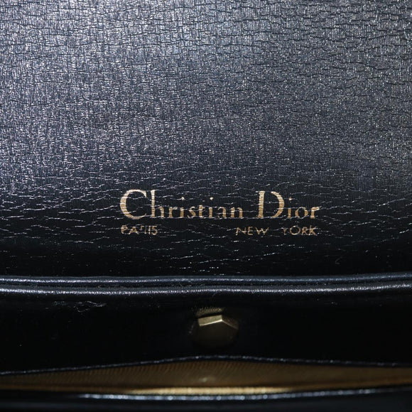 Christian Dior Shoulder Bag Calf Skin Black Gold Auth 165366