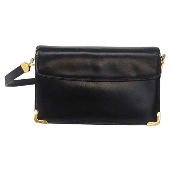 Christian Dior Shoulder Bag Calf Skin Black Gold Auth 165366