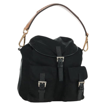 PRADA Shoulder Bag Nylon Black Gold Auth 165372V