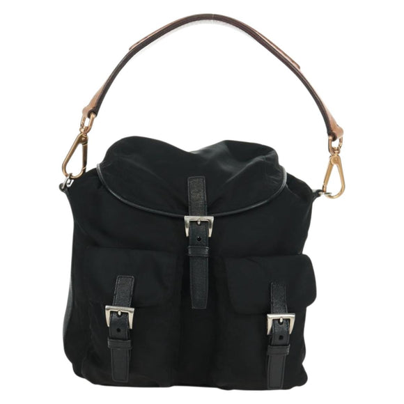 PRADA Shoulder Bag Nylon Black Gold Auth 165372V