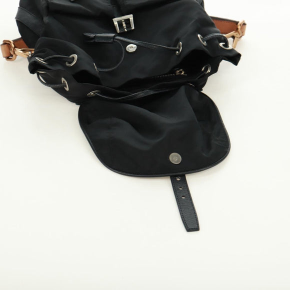 PRADA Shoulder Bag Nylon Black Gold Auth 165372V