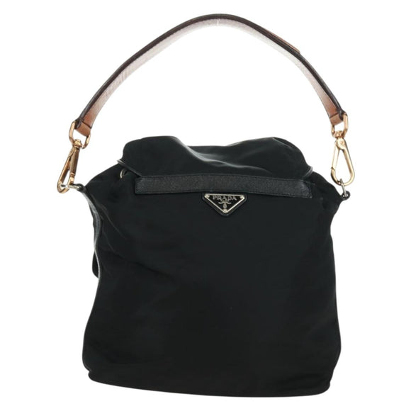 PRADA Shoulder Bag Nylon Black Gold Auth 165372V