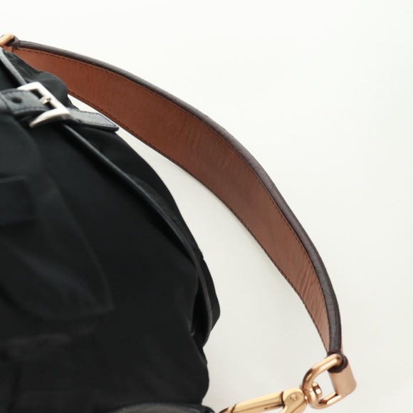 PRADA Shoulder Bag Nylon Black Gold Auth 165372V