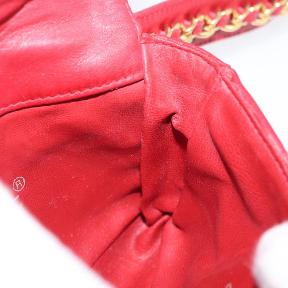 CHANEL Matelasse Waist bag Lamb Skin Red Gold CC Auth 165374V