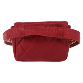 CHANEL Matelasse Waist bag Lamb Skin Red Gold CC Auth 165374V - 0