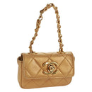 CHANEL Mini Matelasse 10 Chain Handle Pouch Lamb Skin Gold CC Auth 165375V-1
