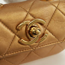 CHANEL Mini Matelasse 10 Chain Handle Pouch Lamb Skin Gold CC Auth 165375V-19