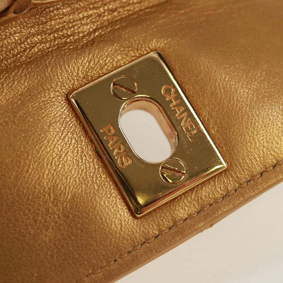 CHANEL Mini Matelassé 10 Kettengriffbeutel Lammleder Gold CC Auth 165375V