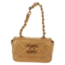 CHANEL Mini Matelasse 10 Chain Handle Pouch Lamb Skin Gold CC Auth 165375V-13