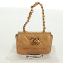 CHANEL Mini Matelasse 10 Chain Handle Pouch Lamb Skin Gold CC Auth 165375V-12