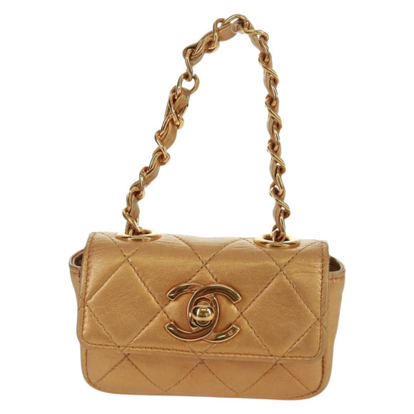 CHANEL Mini Matelassé 10 Kettengriffbeutel Lammleder Gold CC Auth 165375V